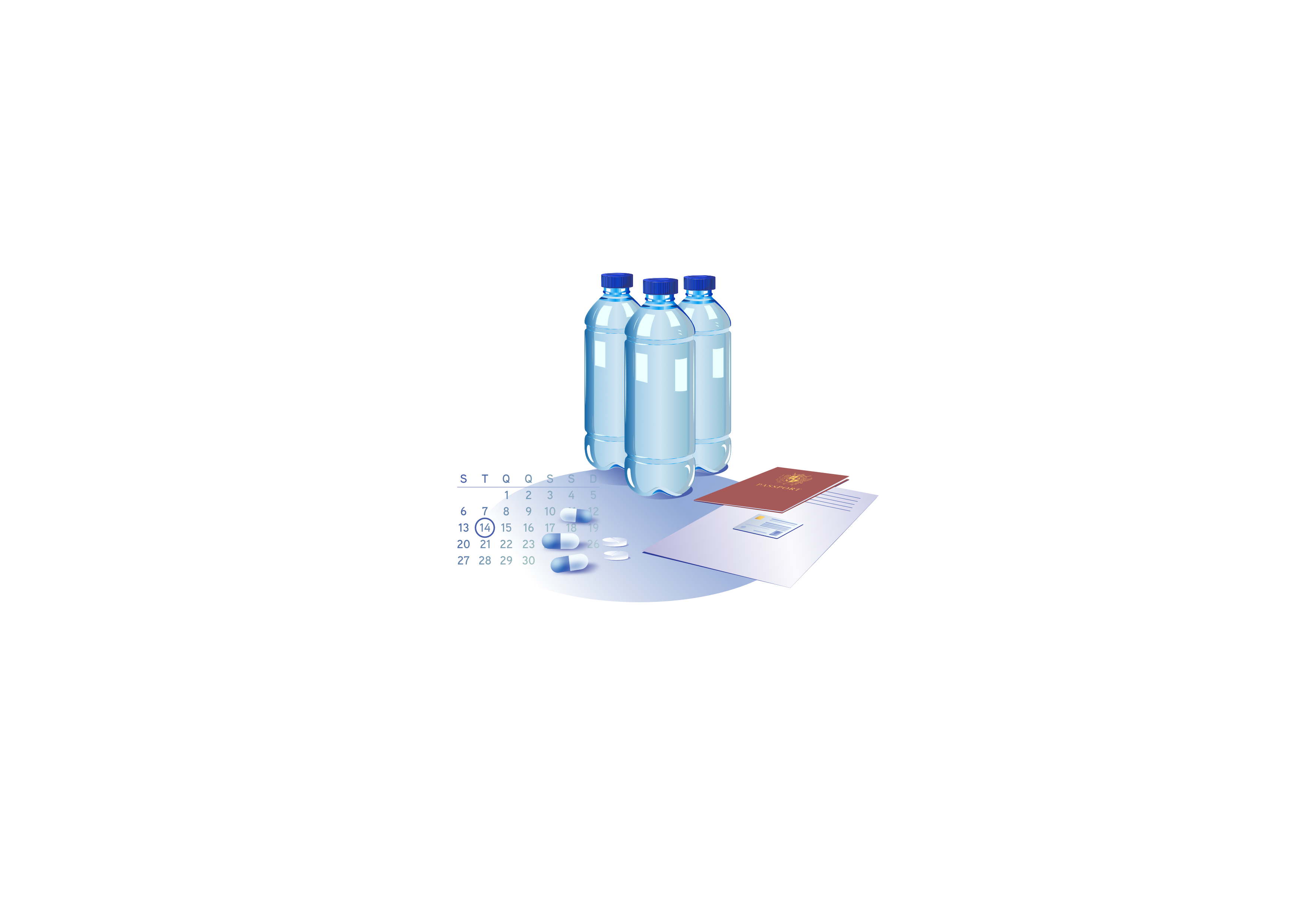 Kit de emergencia com agua, medicamentos e documentos importantes