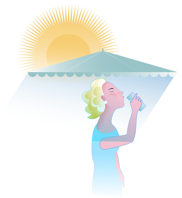 Pessoa a beber água à sombra